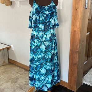 Vintage faded glory y2k tiered maxi dress womens size medium 8/10 blue turquoise